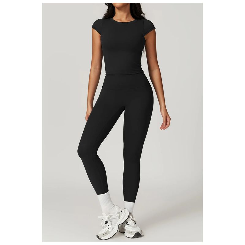 RURUTOTO - Conjunto Deportivo Para Mujer Leggins Y Camiseta Negro