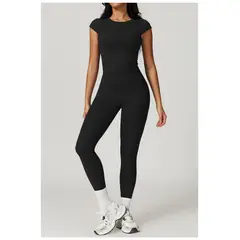 RURUTOTO - Conjunto Deportivo Para Mujer Leggins Y Camiseta Negro