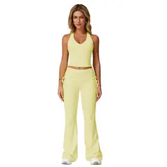 RURUTOTO - Conjunto de Deportivo 2 piezas de Top y Leggings Mujer Negro