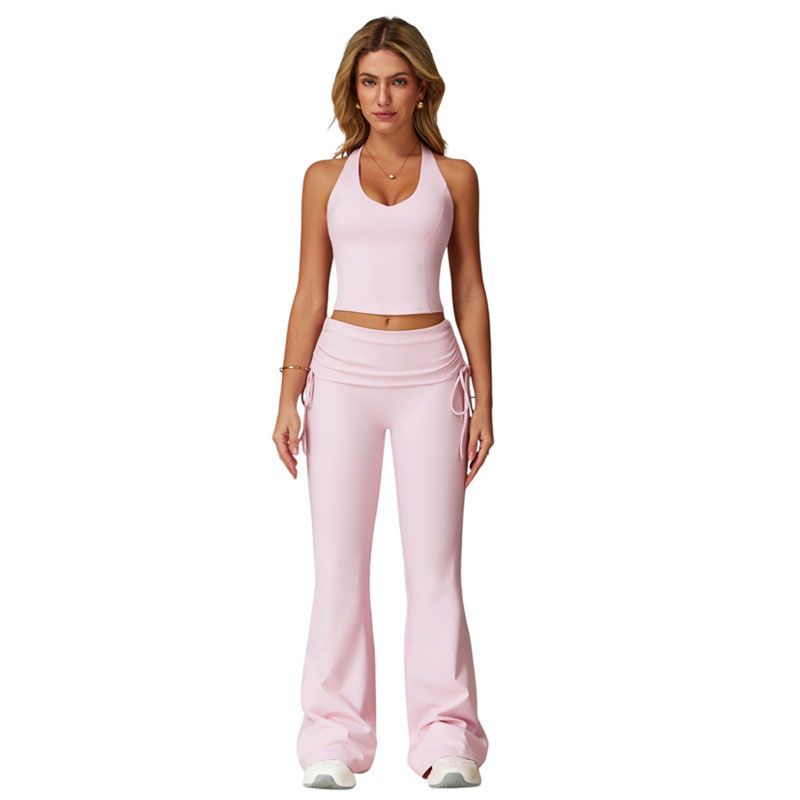 RURUTOTO - Conjunto de Deportivo 2 piezas de Top y Leggings Mujer Negro