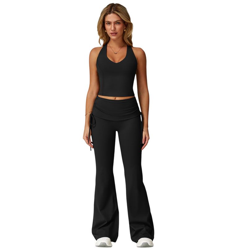 RURUTOTO - Conjunto de Deportivo 2 piezas de Top y Leggings Mujer Negro