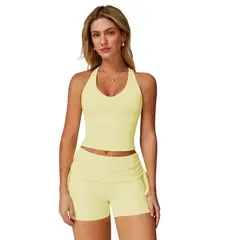 RURUTOTO - Conjunto de Deportivo 2 piezas de Top y Shorts Mujer Negro