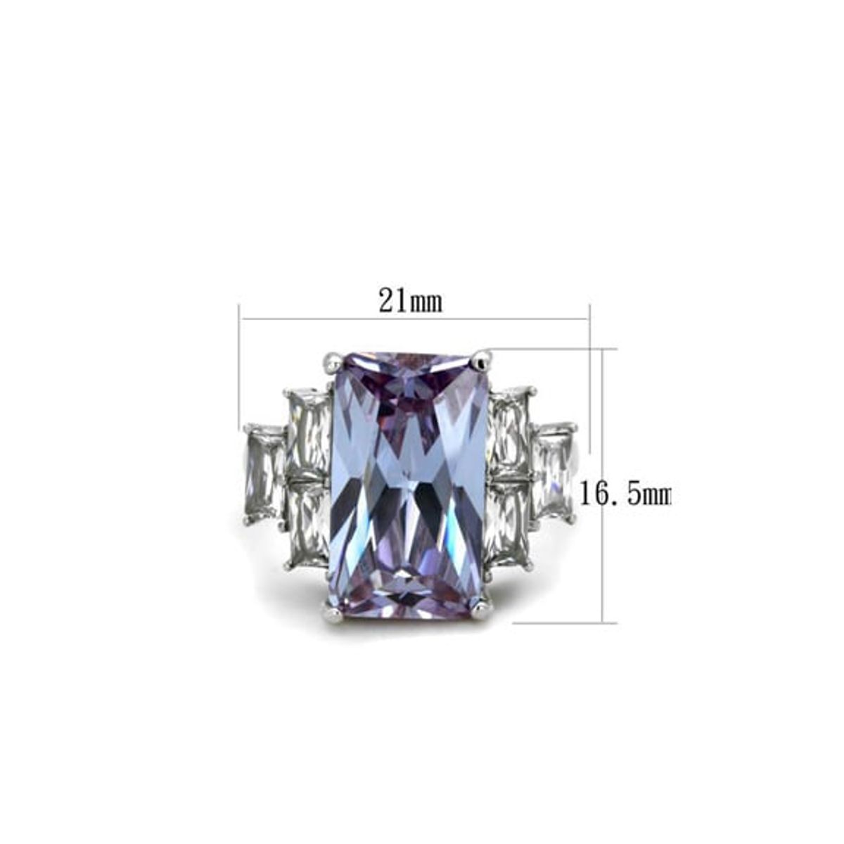 VANE COLLECTION - Anillo para mujer solitario lila morado radiant 12mm en acero, baño rodio y circón