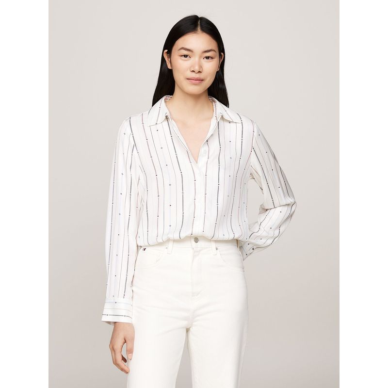 TOMMY HILFIGER - Camisa De Rayas Con Lazo En El Cuello Blanco Tommy Hilfiger