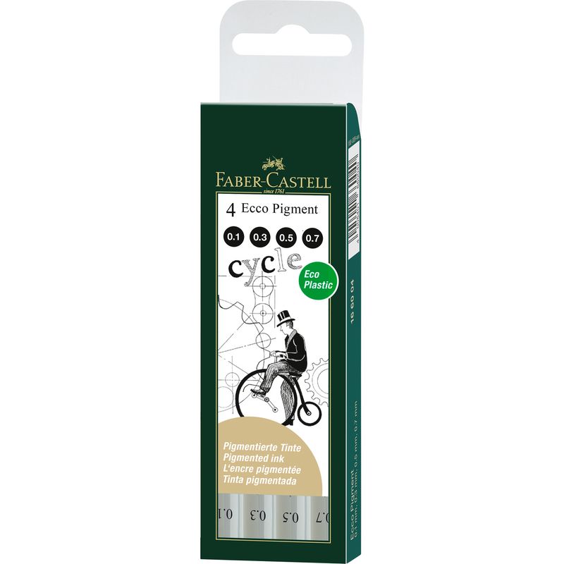 FABER-CASTELL - Rotulador Calibrado EccoPigment Negro 4 Piezas