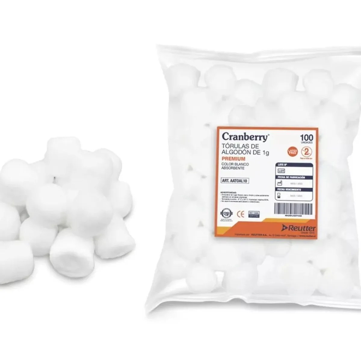 CRANBERRY - Torulas De Algodón Premium 1gr X 100 Unidades