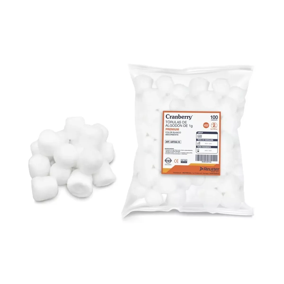 CRANBERRY - Torulas De Algodón Premium 1gr X 100 Unidades