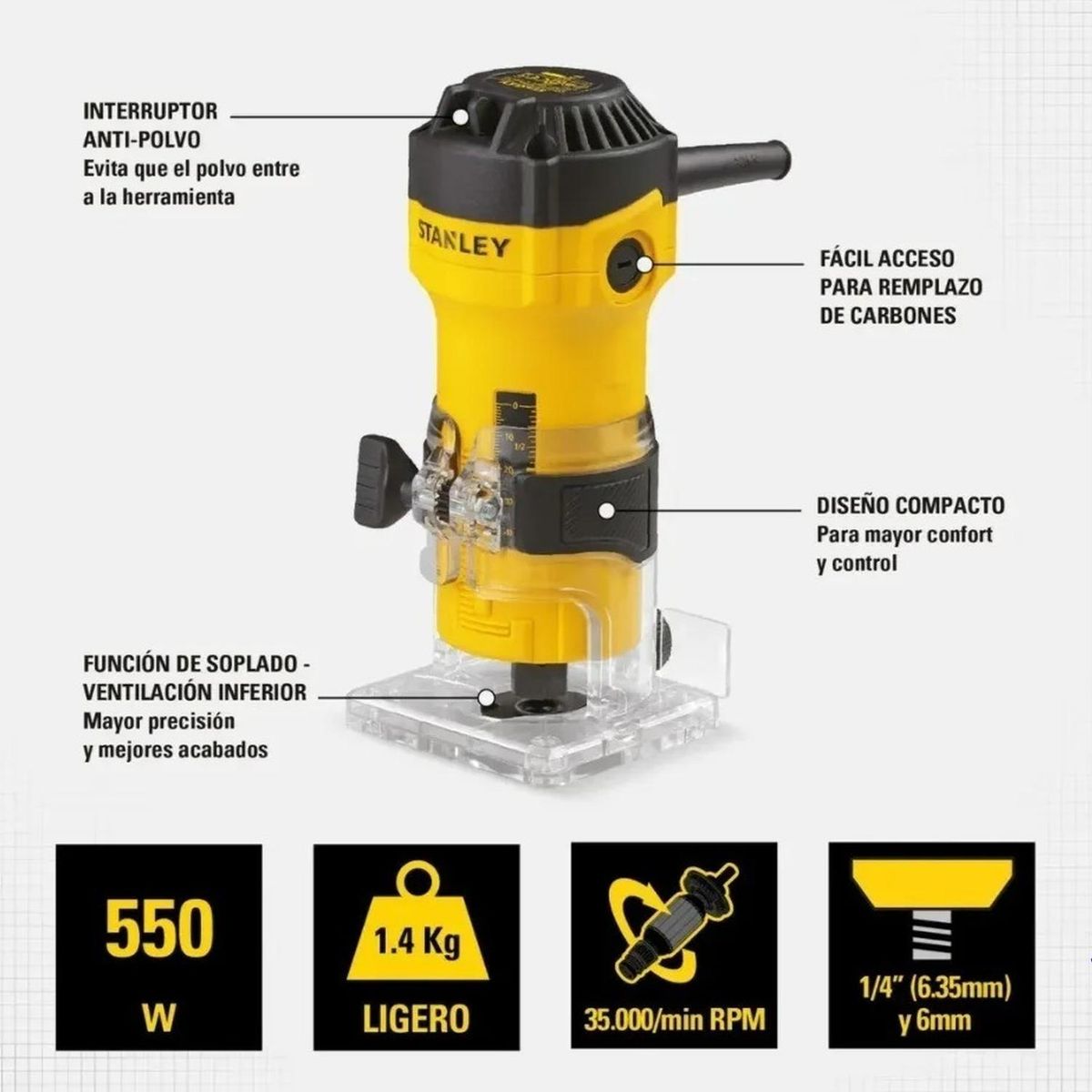 STANLEY - Fresadora Rebajadora 550w 14 St55 Stanley