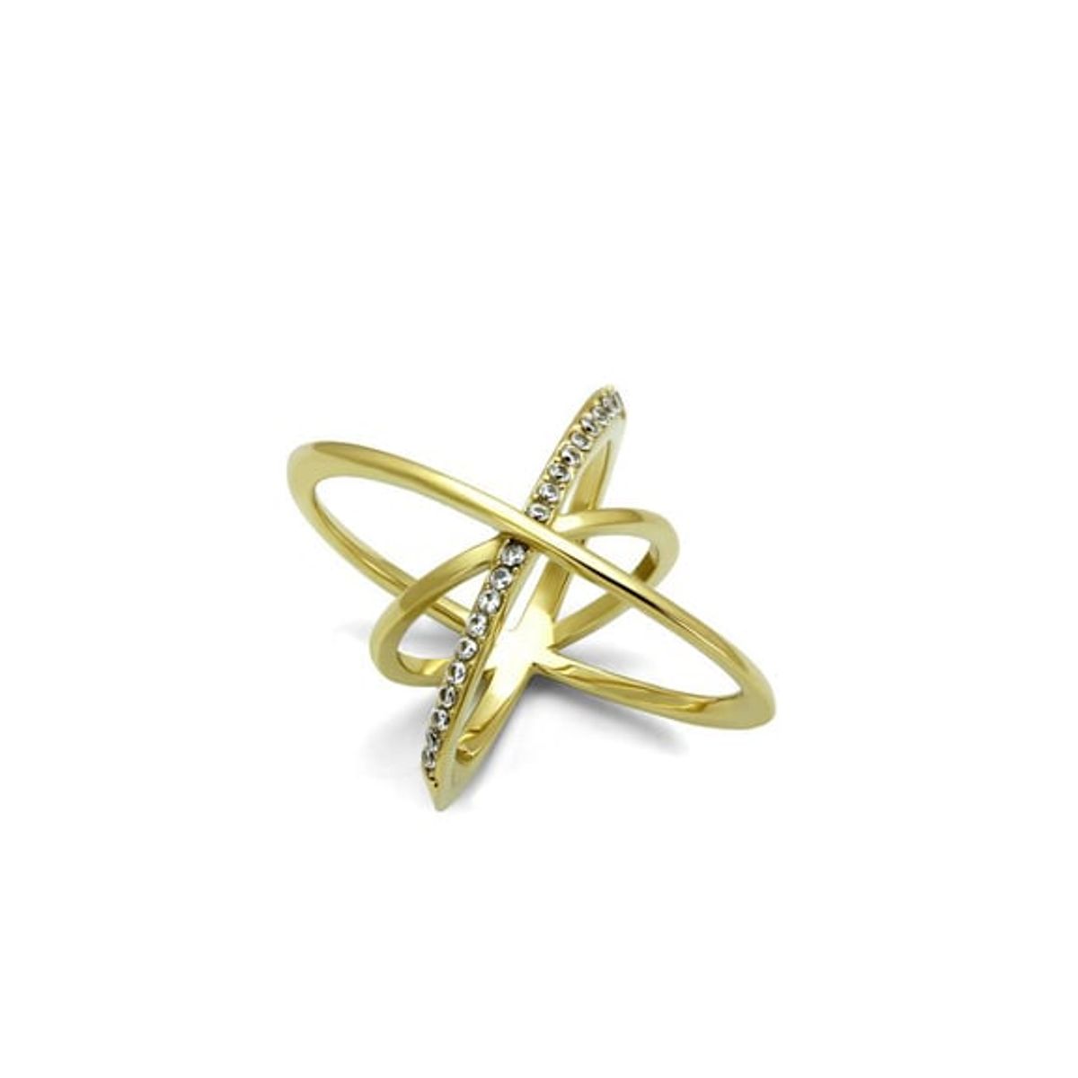 VANE COLLECTION - Anillo mujer orbit acero baño de oro y circones