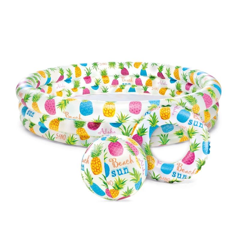 INTEX - Set Infantil de Piscina+Flotador+Pelota Inflable Piñas INTEX