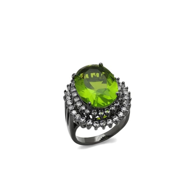 VANE COLLECTION - Anillo mujer verde botella ovalado baño de rodio negro y circones