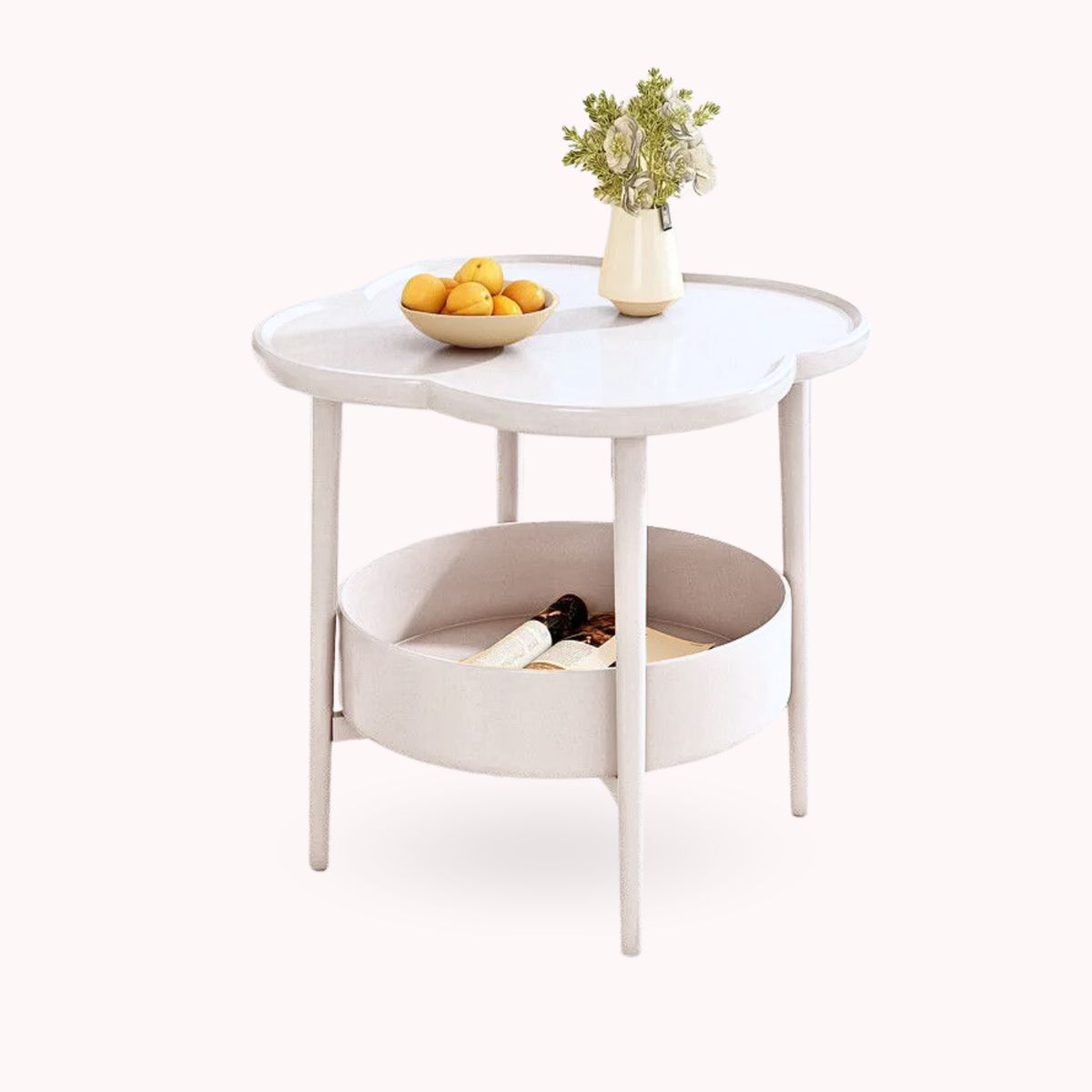 SANTU HOME & DECO - Mesa Velador Nube Con Cesta de Almacenamiento Blanco