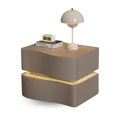 SANTU HOME & DECO - Velador doble Cajón con luz Led Gris
