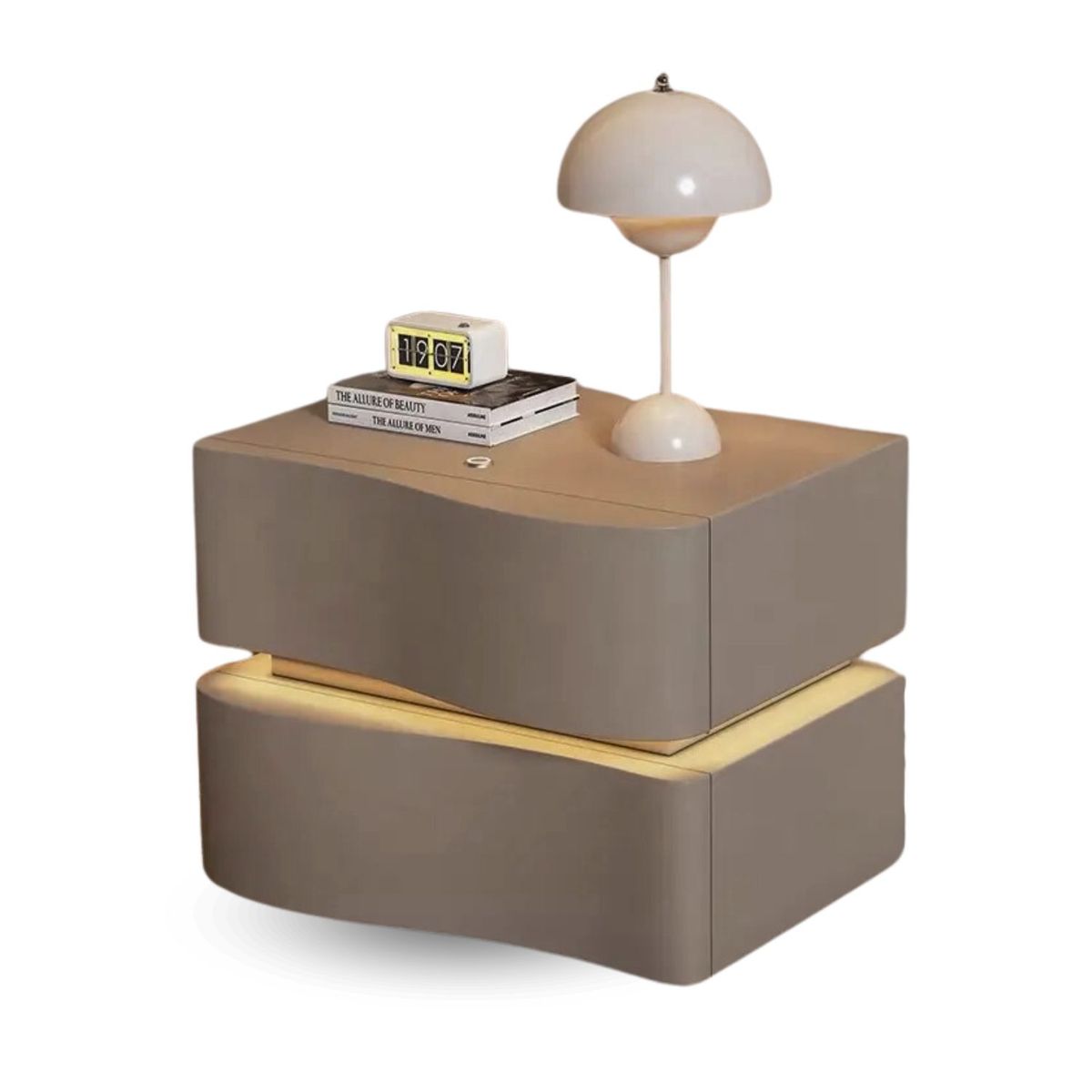 SANTU HOME & DECO - Velador Doble Cajón Con Luz Led Gris