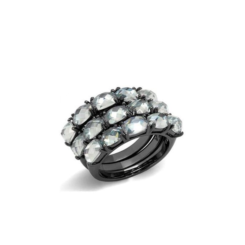 VANE COLLECTION - Anillo mujer set de 3 color humo con baño de rodio negro y circones