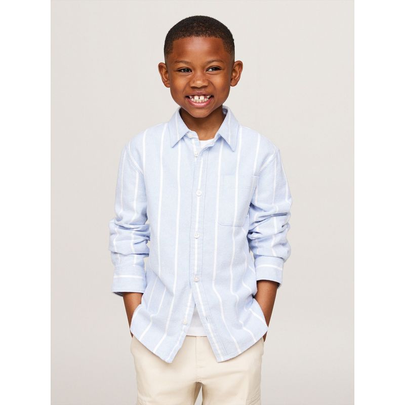 TOMMY HILFIGER - Camisa De Rayas Con Monotype Logo Celeste Tommy Hilfiger