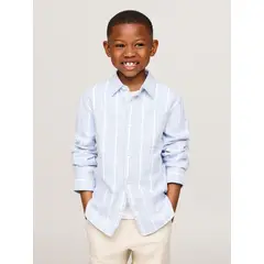TOMMY HILFIGER - Camisa De Rayas Con Monotype Logo Celeste