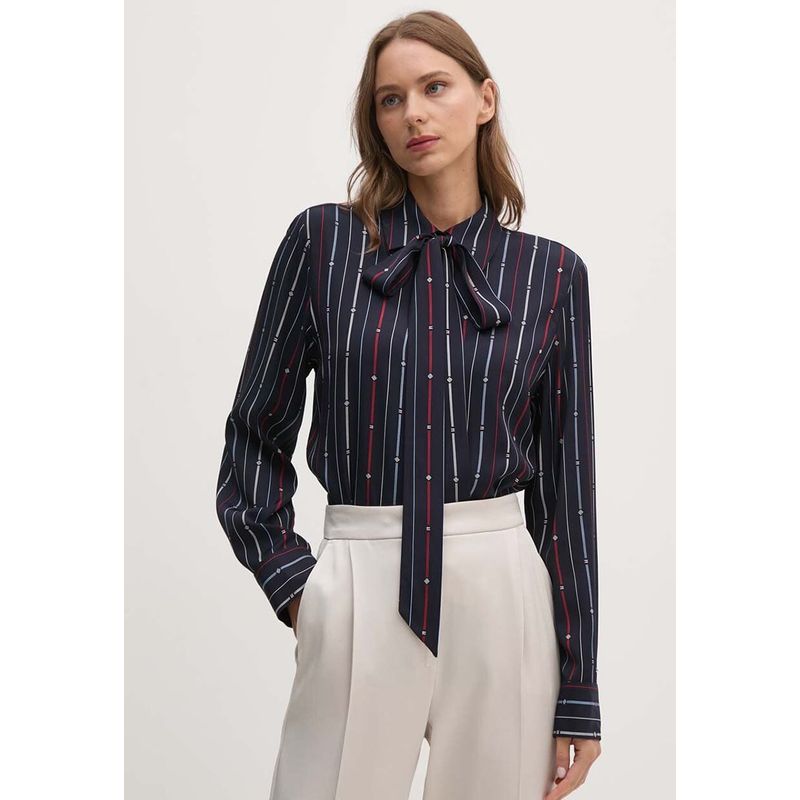 TOMMY HILFIGER - Camisa De Rayas Con Lazo En El Cuello Azul Tommy Hilfiger