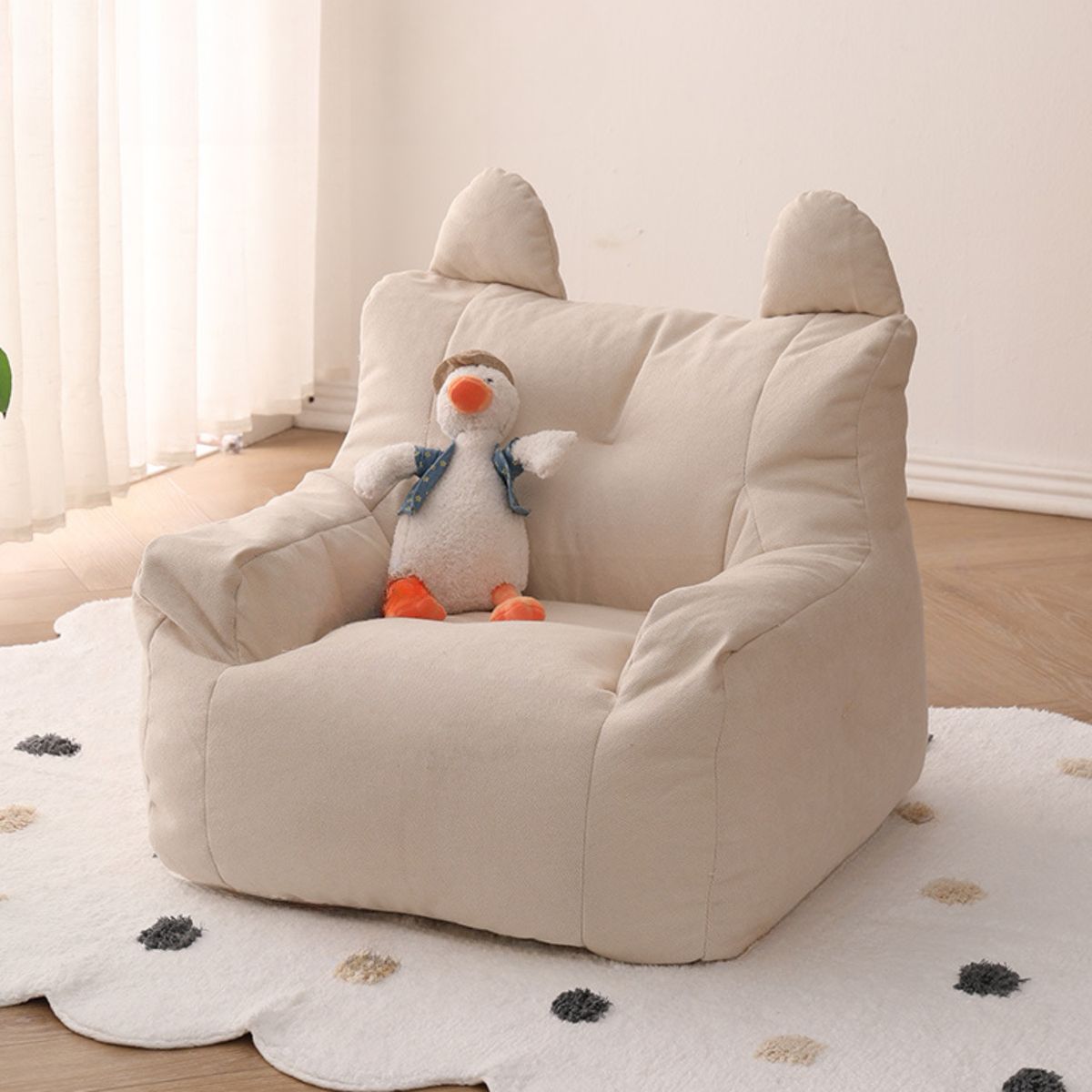 SANTU HOME & DECO - Sillón Para Niños Sofa Puff Infantil Tela Y Brazos Beige