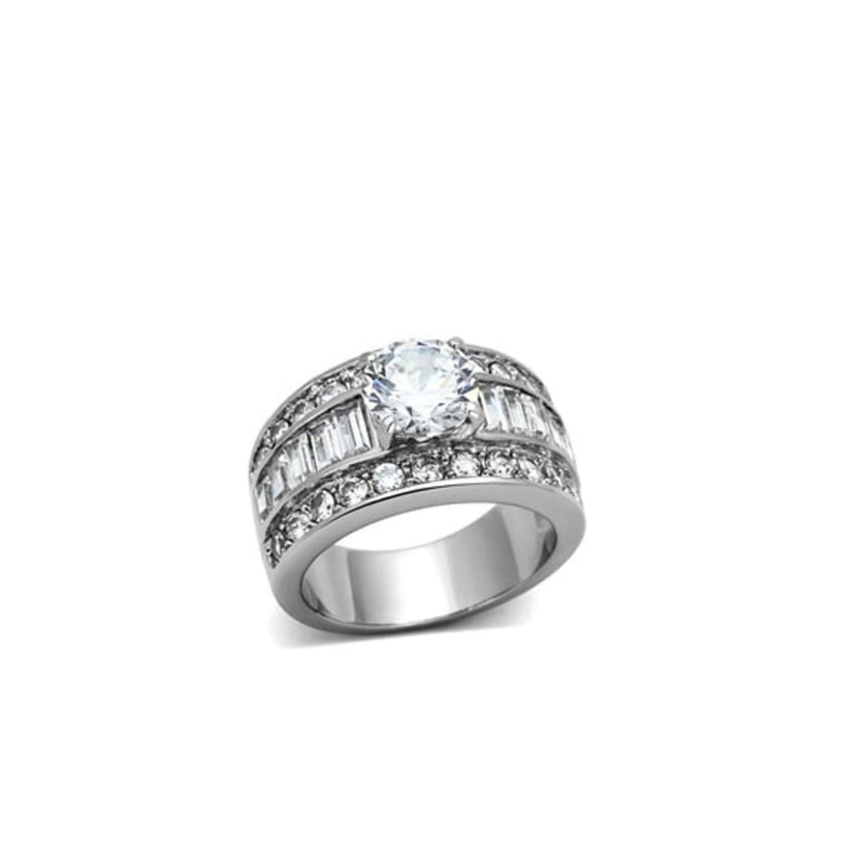 VANE COLLECTION - Anillo mujer solitario doble cintillo baño de rodio circón 8mm