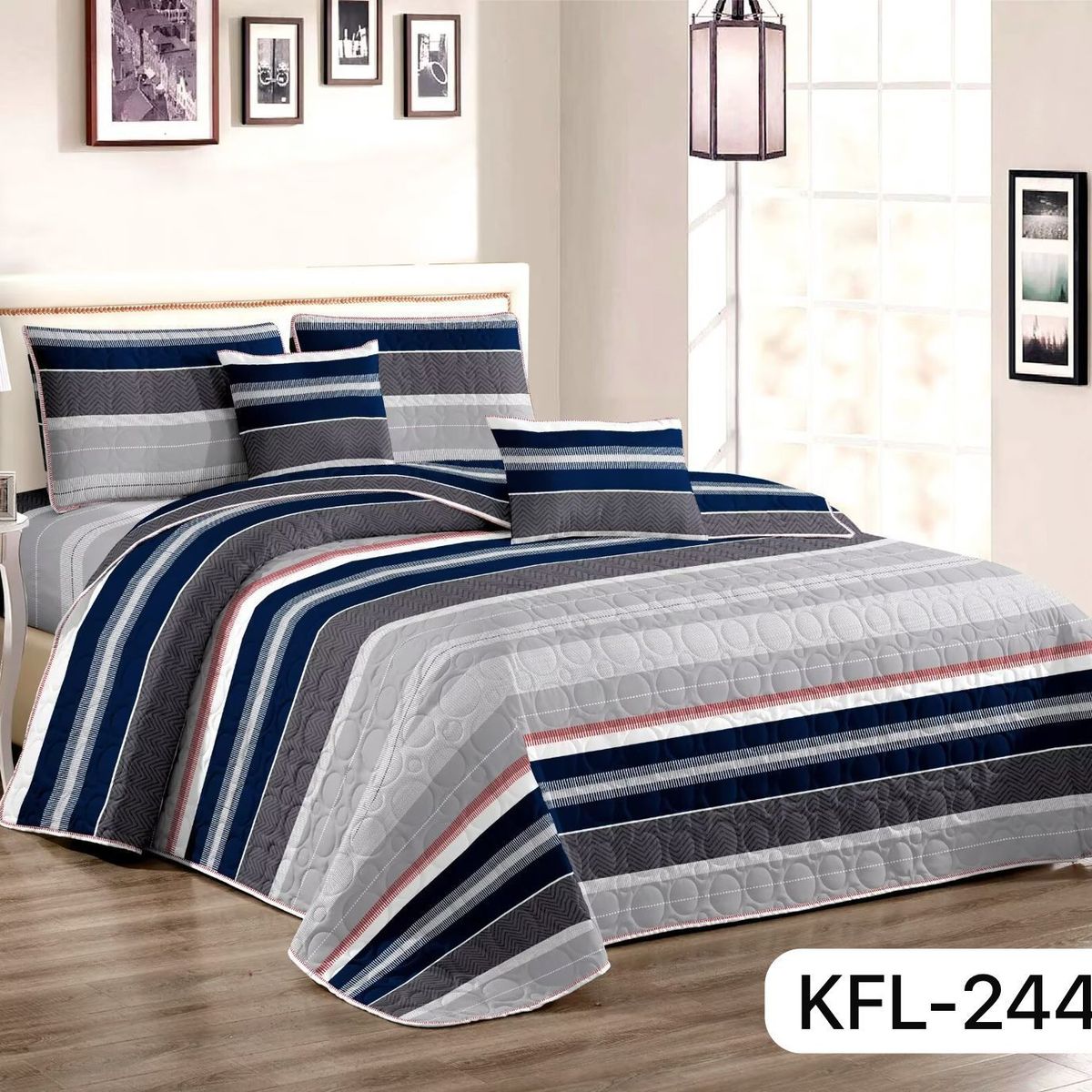 GENERICO - Quilt de Verano 2 plazas. Color Gris con Diseño KFL244