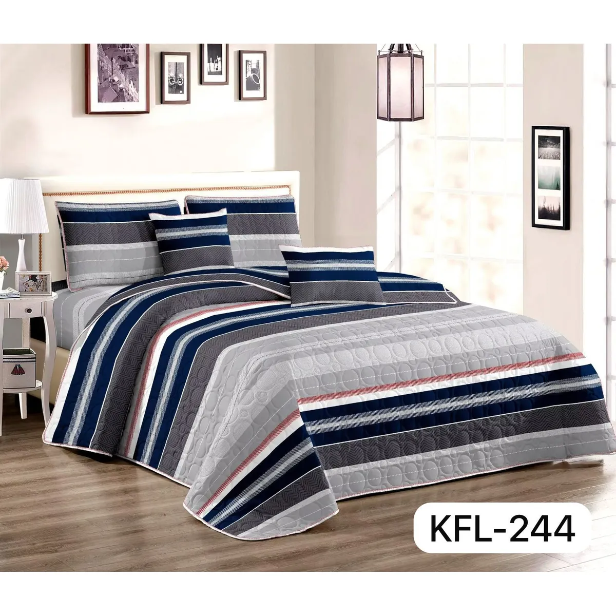 GENERICO - Quilt de Verano 2 plazas. Color Gris con Diseño KFL244