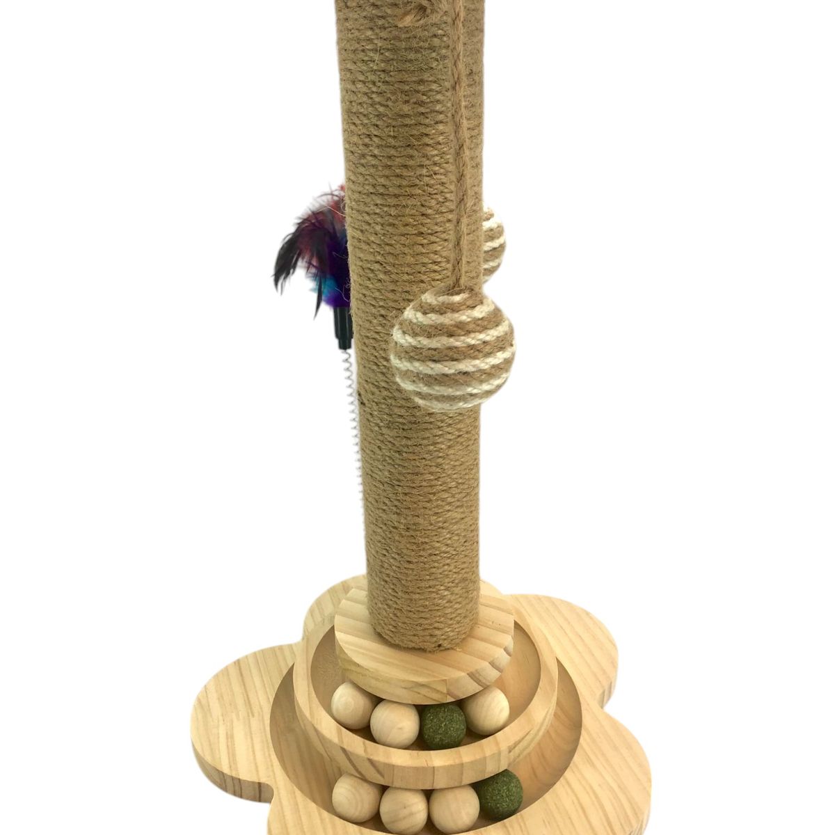 GENERICO - Juguete Rascador Pilar Sisal Para Gato Con Pelotitas Y Pluma