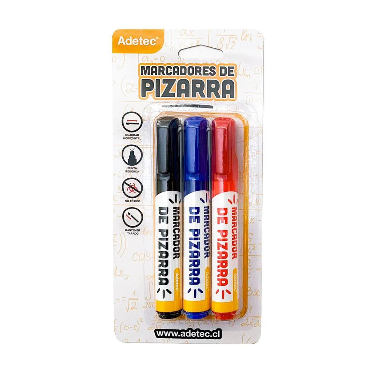 ADETEC - Plumones Para Pizarra 3 Marcadores Negro, Rojo Y Azul