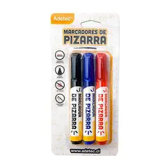 ADETEC - Plumones Para Pizarra 3 Marcadores Negro, Rojo Y Azul