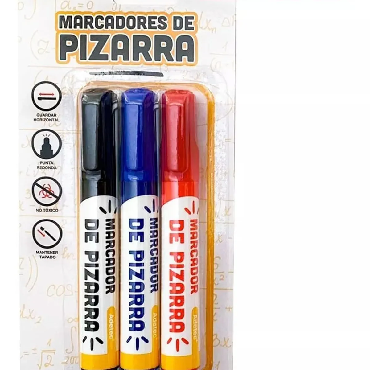 ADETEC - Plumones Para Pizarra 3 Marcadores Negro, Rojo Y Azul