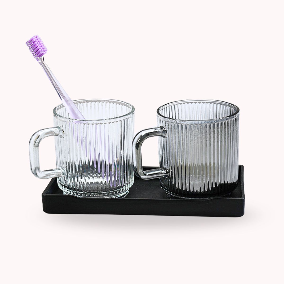 SANTU HOME & DECO - Portacepillos Set de Baño Vasos y Bandeja Vidrio