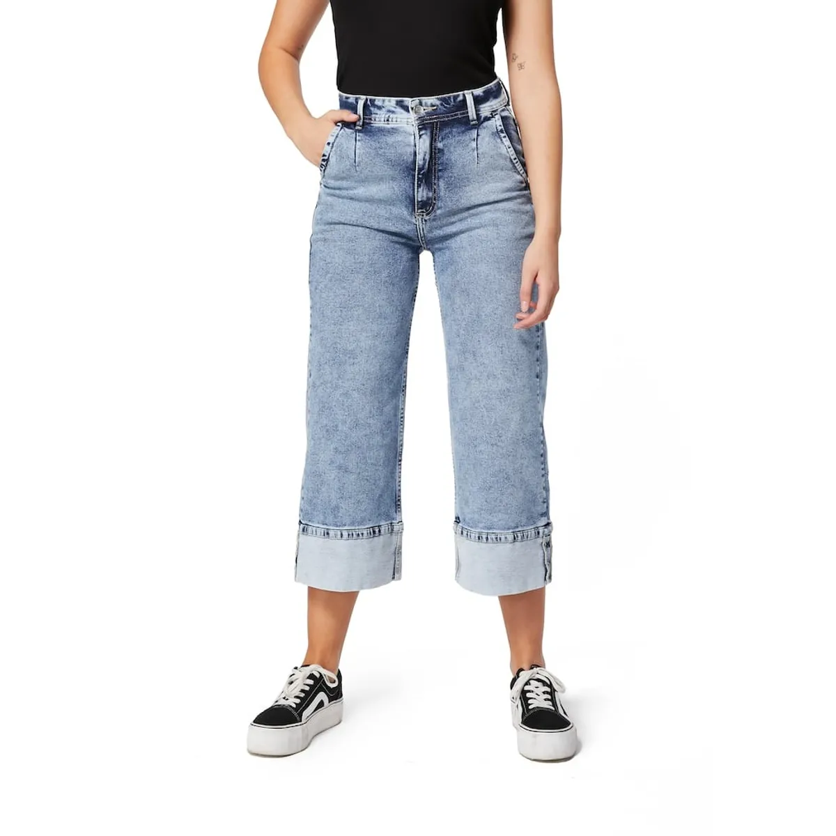 EFESIS - JEANS MANAUS PALAZZO CROP BASTILLA ANCHA - Azul