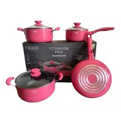 GENERICO - Set De Ollas Keep Antiadherente 7 Pcs Color Coral