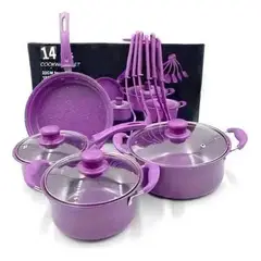 GENERICO - Juego De Ollas Cocina Antiadherente Set De Bateria 14 Pcs Morado