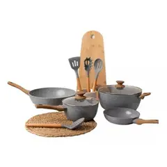 GENERICO - Bateria De Cocina 10 Piezas Antiadherente Ceramica Marmolada