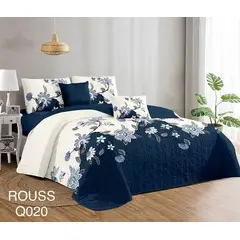 GENERICO - Cobertor de Verano Quilt / Cubrecamas 2 Plazas Blanco y Azul Marino