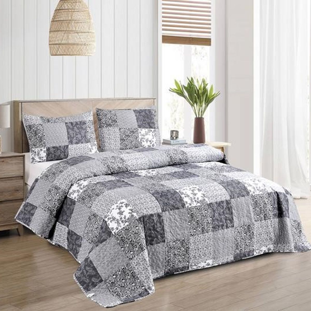 GENERICO - Cobertor de Verano Quilt / Cubrecamas 2 Plazas Azul Marino Cuadros