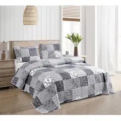 GENERICO - Cobertor de Verano Quilt / Cubrecamas 2 Plazas Gris Cuadros