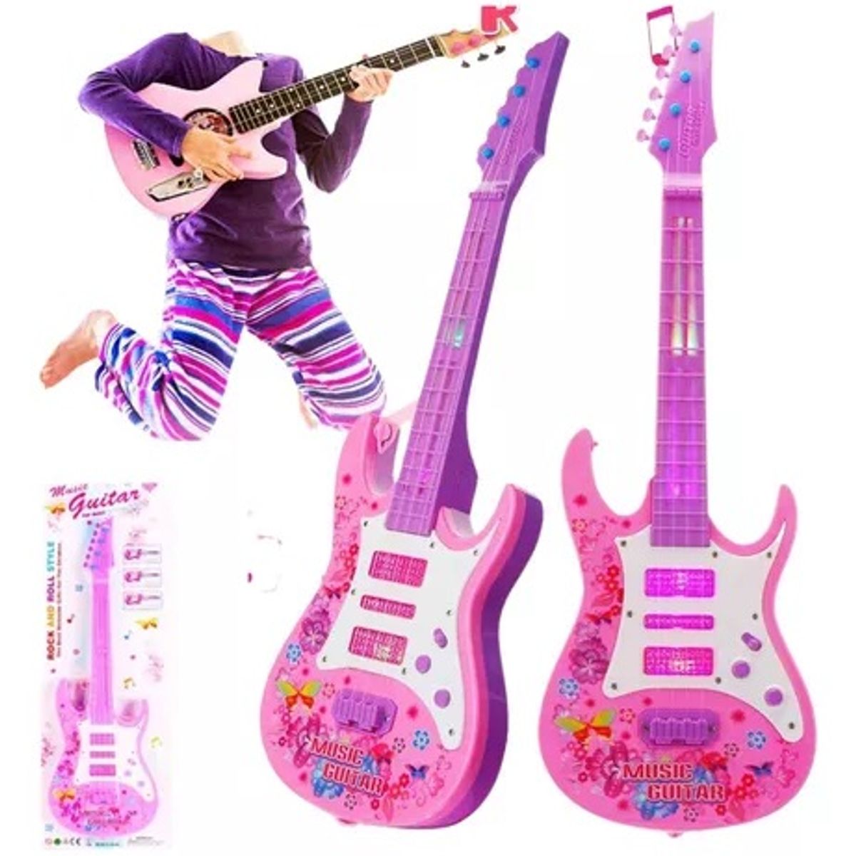 BYB - guitarra de rock para niños super estrella con luces musica y sonido