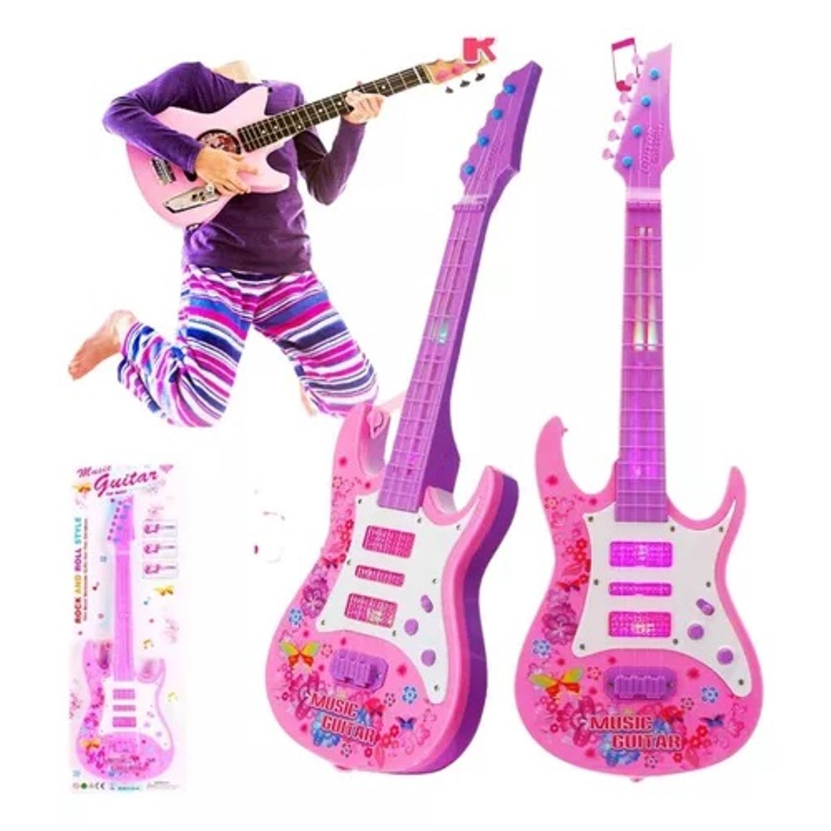 BYB - guitarra de rock para niños super estrella con luces musica y sonido