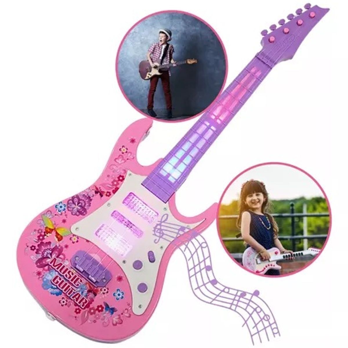 BYB - guitarra de rock para niños super estrella con luces musica y sonido
