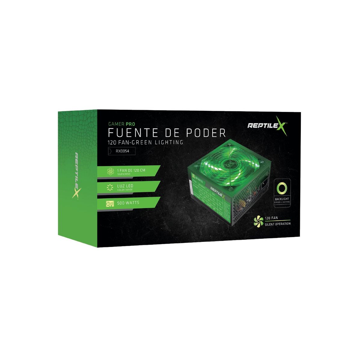REPTILEX - Fuente De Poder 500W Gamer Iluminación Verde - SC