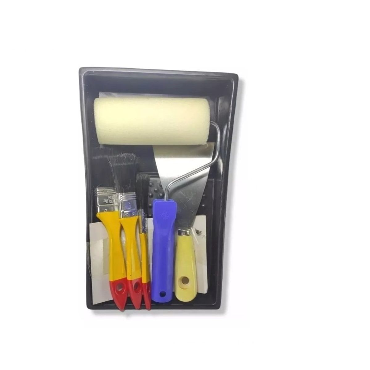 GENERICO - Set Para Pintar 1 Bandeja 3 Brochas 1 Rodillo 1 Espatula