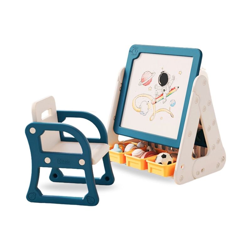 SANTU HOME & DECO - Pizarra Librero con Asiento Para Niños Arte Azul