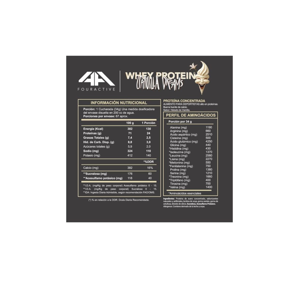 4ACTIVE - PROTEINA WHEY PROTEIN 2270GR VAINILLA DREAMS - 4ACTIVE