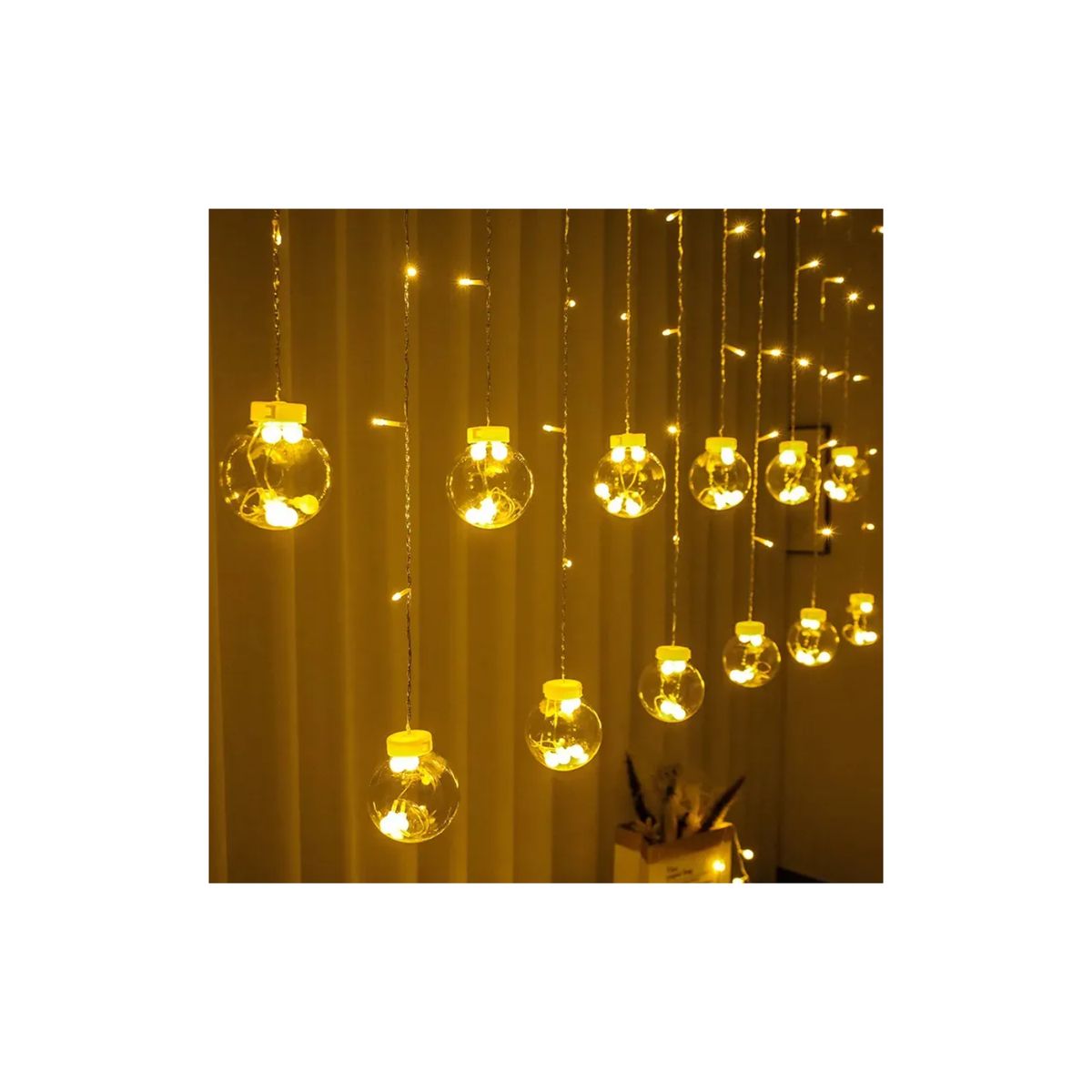 GENERICO - Luz Led Cascada Esferas Decorativa Navidad Guirnalda Adorno Amarillo