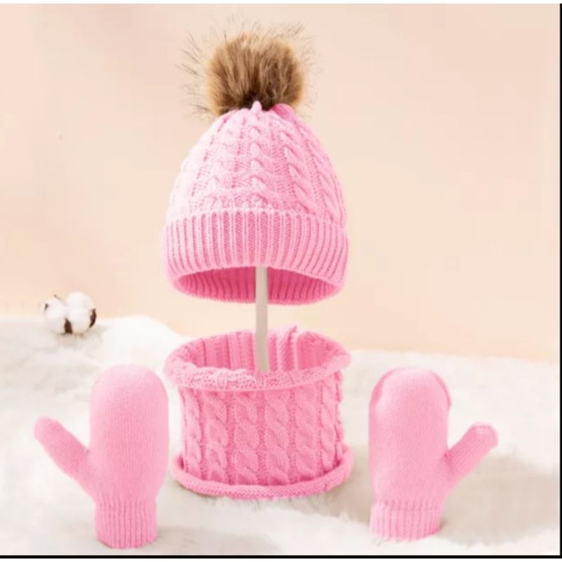GENERICO - Set gorro, guante y cuello invierno 3 meses a 3 años