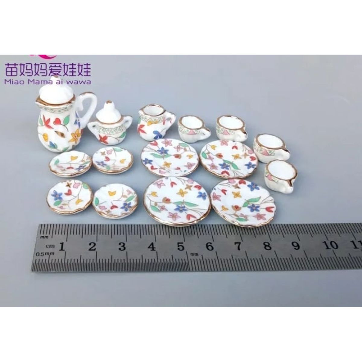 GENERICO - Caja juego de miniaturas de te de ceramica 1 a 2cm.