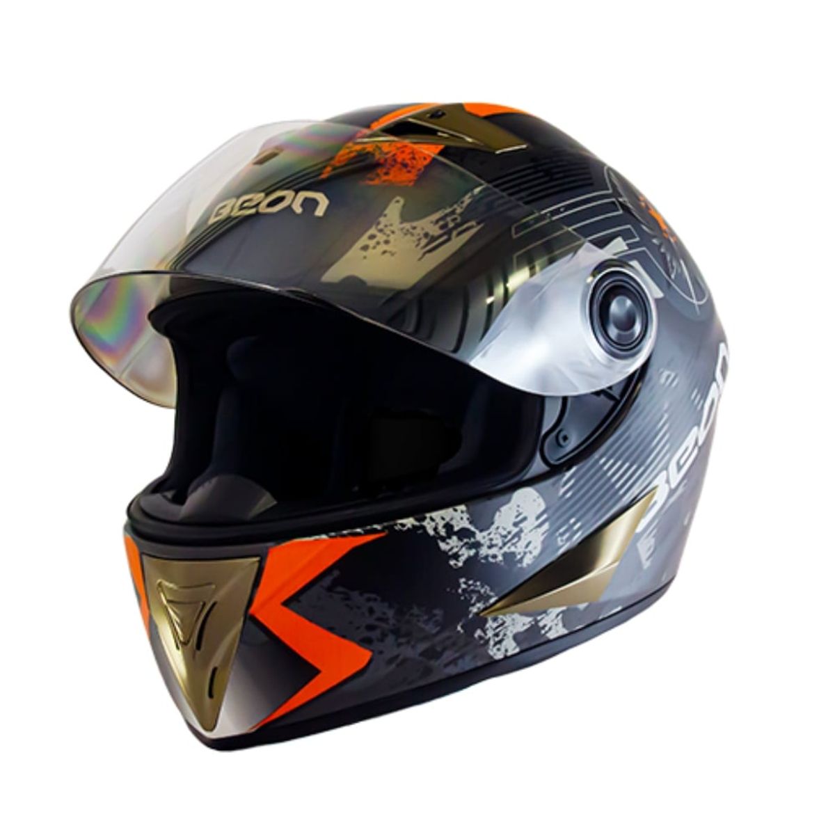 BEON - CASCO MOTO INTEGRAL NEGRO-NARANJO BEON L