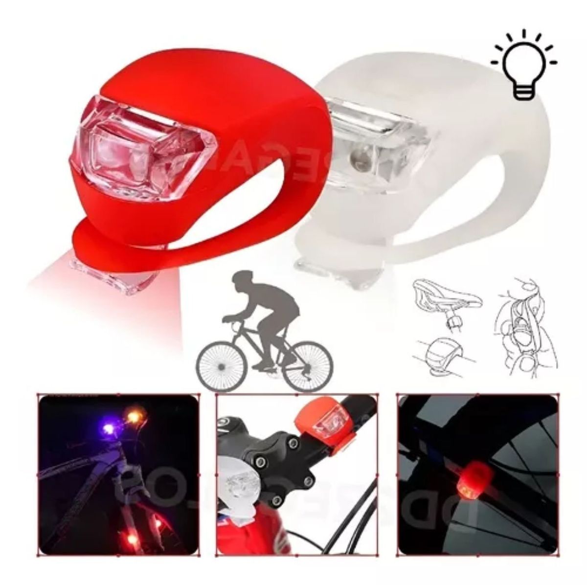 GENERICO - Par de Luces Led Bicicleta Silicona  Rojo Y Blanco